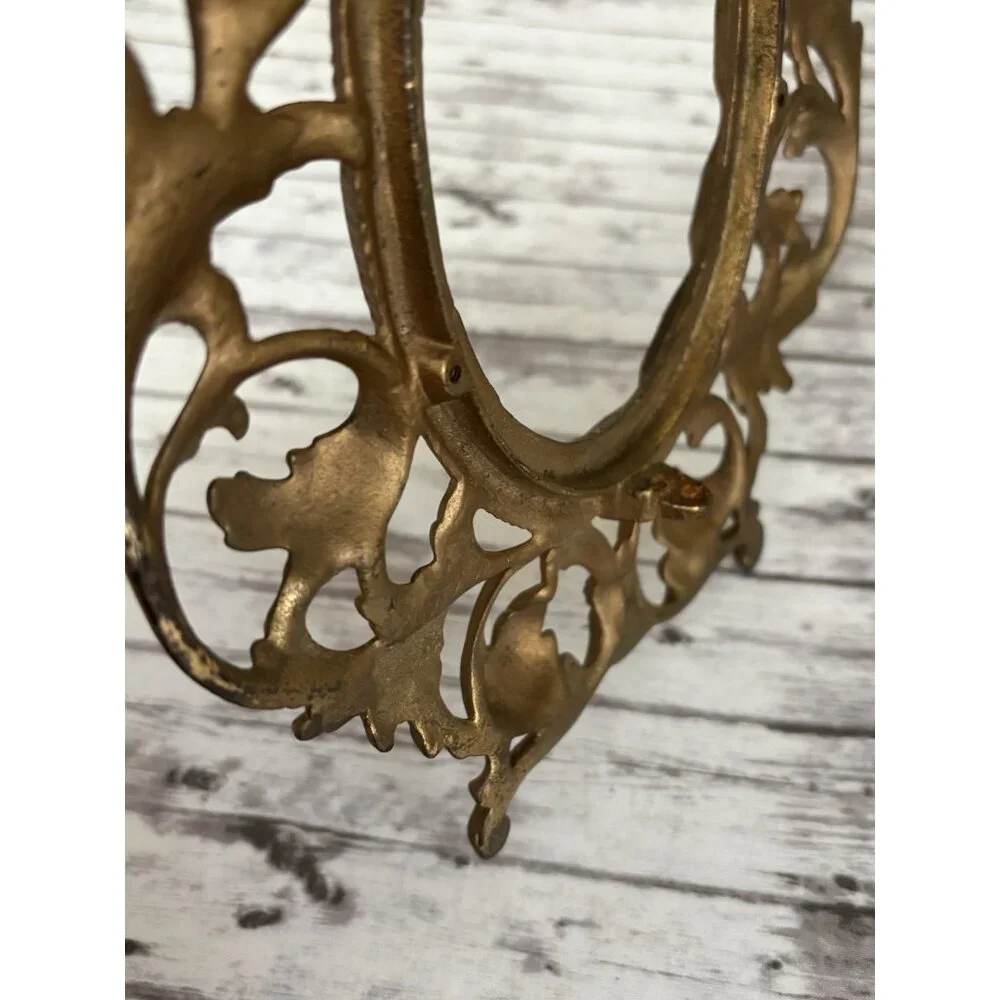 Antique‎ Cast Iron Gold Victorian Style MIRROR FRAME Stand Picture NO BACK